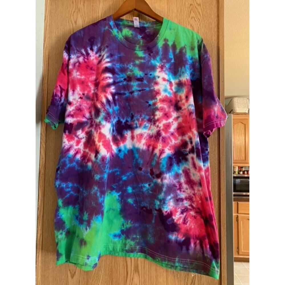Purple Pink and Green Scrunch Tie Dye T-Shirt Size 3XL